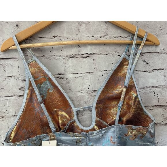 Urban Outfitters Womens M Asian Mini Dress Light Blue Satin Tiger - Picture 6 of 6